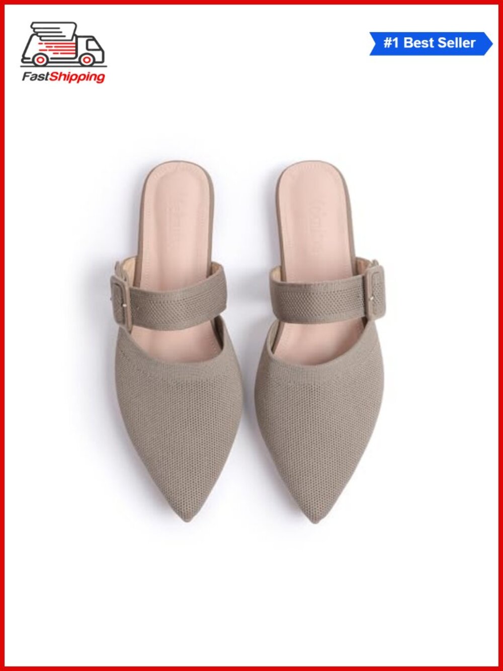 Pointed Toe Knitted Mules Slip On Flats Memory Foam Washable Womens Shoes